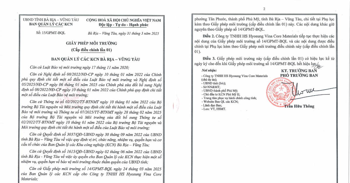 Giấy phép môi trường (cấp điều chỉnh lần 1)